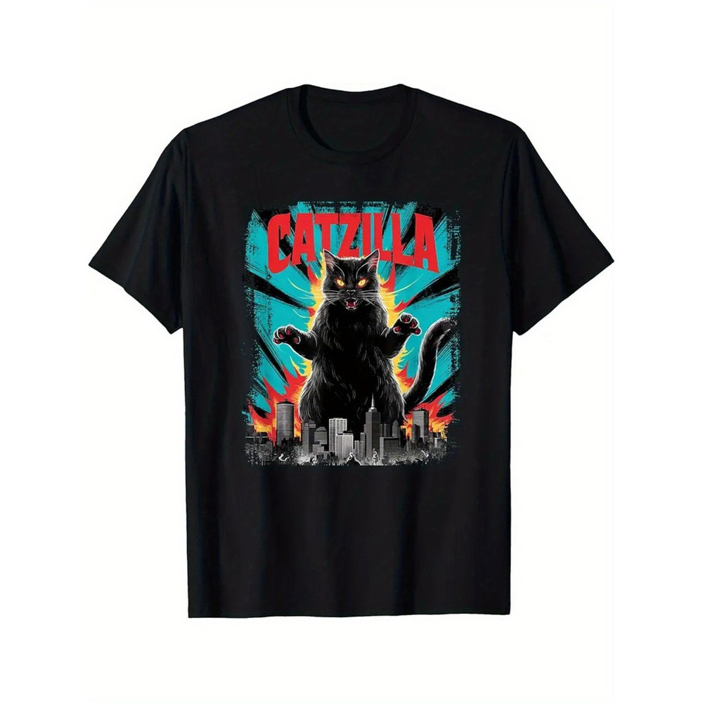 Catzilla Funny Cat Graphic Japanese Cityscape T Shirt